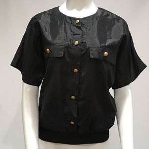 Vintage Black Blouse Button Medium